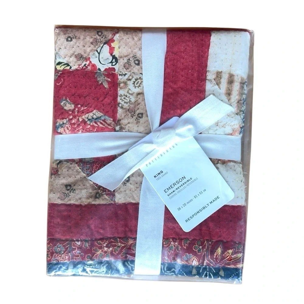 NWT | POTTERY BARN KING SIZE EMERSON HAND QUILTED COTTON REVERSIBLE SHAM
